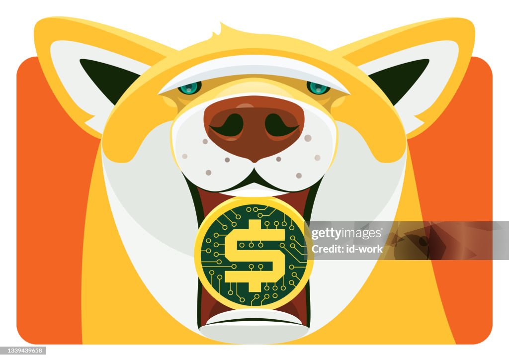 Dog holding electronic coin