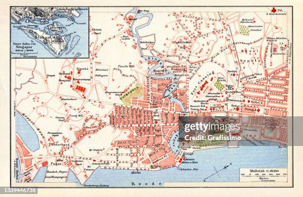 karte von singapur 1898 - singapore map stock-grafiken, -clipart, -cartoons und -symbole