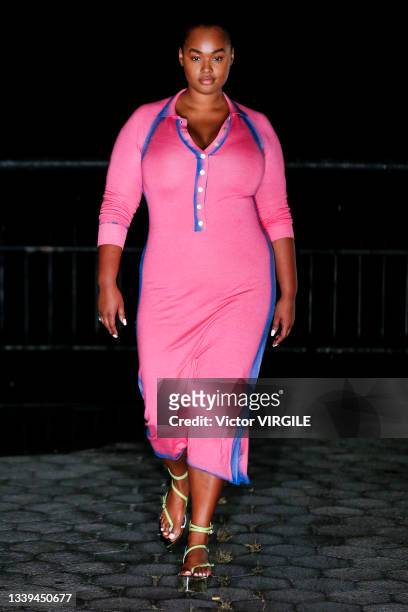 Model walks the runway during the Prabal Gurung Ready to Wear Spring/Summer 2022 show as part of the New york Fashion Week on September 08, 2021 in...