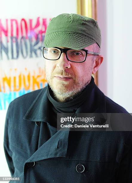 Artist Flavio Favelli attends the 'Nicolo Cardi Presents Flavio Favelli Solo Show' At The Cardi Black Box Gallery on November 22, 2011 in Milan,...