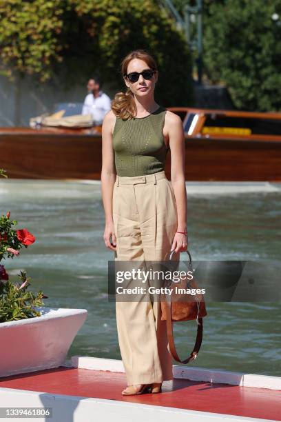 Cristiana Capotondi arrives at the 78th Venice International Film Festival on September 10, 2021 in Venice, Italy.