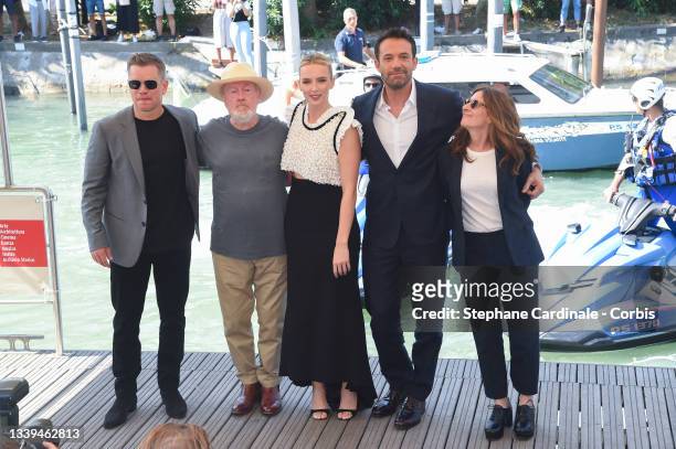 Matt Damon, director Ridley Scott, Jodie Comer, Ben Affleck and Nicole Holofcener arrive at the 78th Venice International Film Festival on September...
