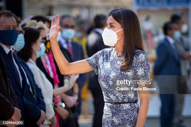Queen Letizia of Spain attends the opening of the Madrid Book Fair at El Retiro park on September 10, 2021 in Madrid, Spain.