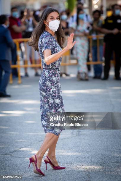 Queen Letizia of Spain attends the opening of the Madrid Book Fair at El Retiro park on September 10, 2021 in Madrid, Spain.