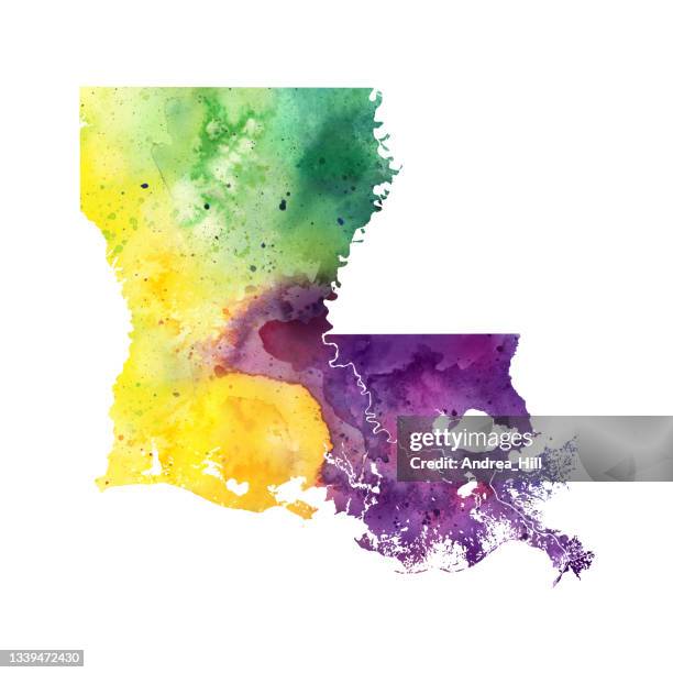 louisiana mardi gras raster watercolor map illustration - mardi gras stock illustrations