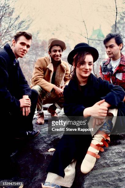 Culture Club, Central Park, New York City, 12/4/82. L-R Roy Hay, Mikey Craig, Boy George, Jon Moss.