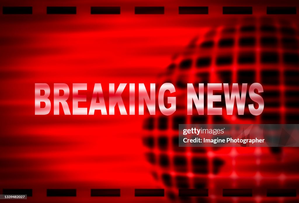 Abstract, " Text " Breaking news on global graphic red background.
