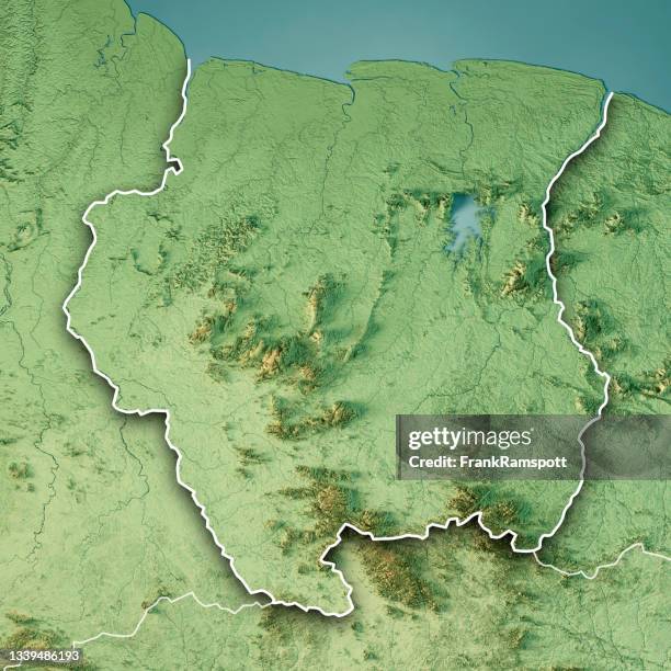 suriname 3d render topographic map color border - geographical border stockfoto's en -beelden