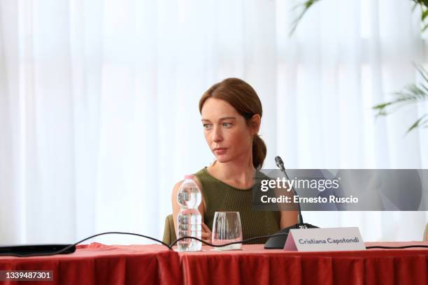 Cristiana Capotondi attends the press conference of "Centoundici. Donne e uomini per un sogno grandioso" during the 78th Venice International Film...