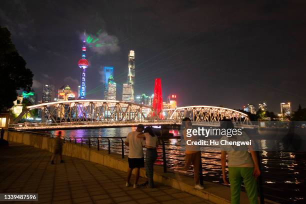 People take exercise on the bund on September 10, 2021 in Shanghai, China.