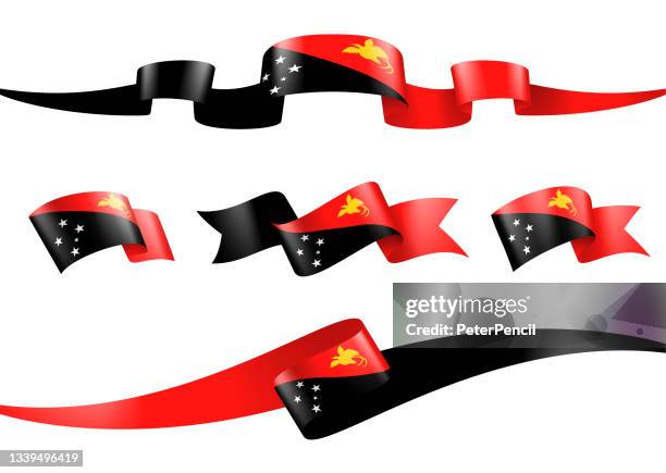 papua new guinea flag ribbon set - vector stock illustration - papua new guinea stock illustrations