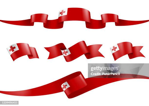 tonga flag ribbon set - vector stock illustration - tonga stock illustrations