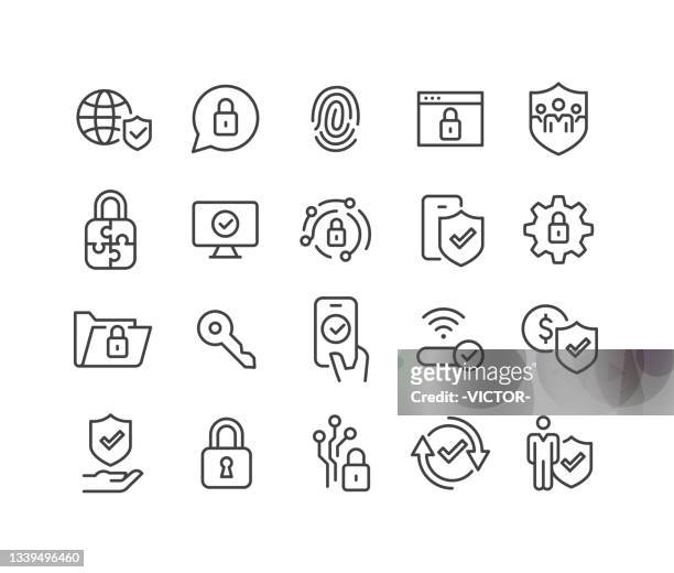 illustrations, cliparts, dessins animés et icônes de icônes de sécurité numérique - série classic line - touche ordinateur