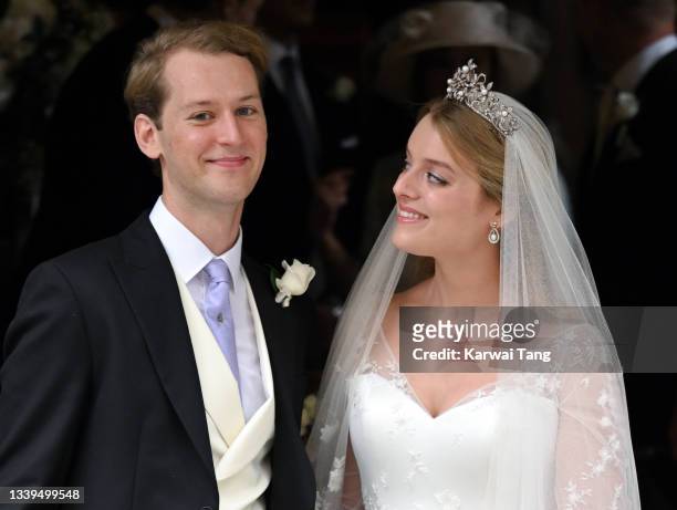 Flora Alexandra Ogilvy and Timothy Vesterberg at their marriage blessing at St James's Piccadilly on September 10, 2021 in London, England.