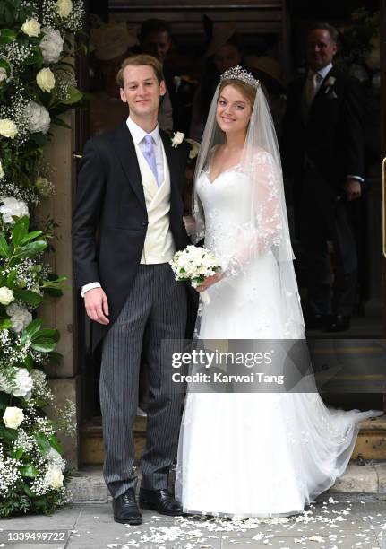 Flora Alexandra Ogilvy and Timothy Vesterberg at their marriage blessing at St James's Piccadilly on September 10, 2021 in London, England.
