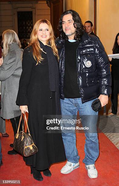 Debora Caprioglio and Angelo Maresca attend the "Eroine Di Stile" Opening Exhibitionon at Palazzo Altemps on November 22, 2011 in Rome, Italy.