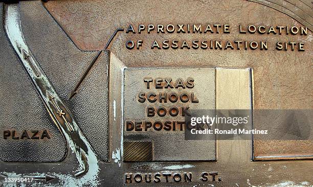 Map of John F. Kennedy's Presidential motorcade route on the 48th anniversary of JFK's assassination in Dealey Plaza on November 22, 2011 in Dallas,...