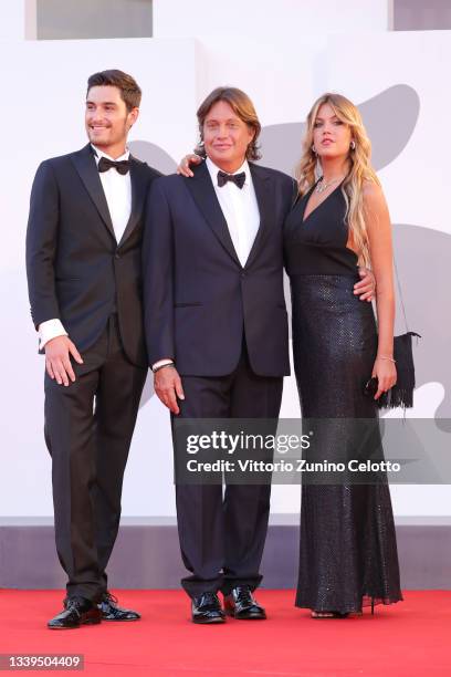 Filippo De André, Cristiano De André and Alice De André attend the red carpet of the movie "Deandré#Deandré Storia Di Un Impiegato" during the 78th...