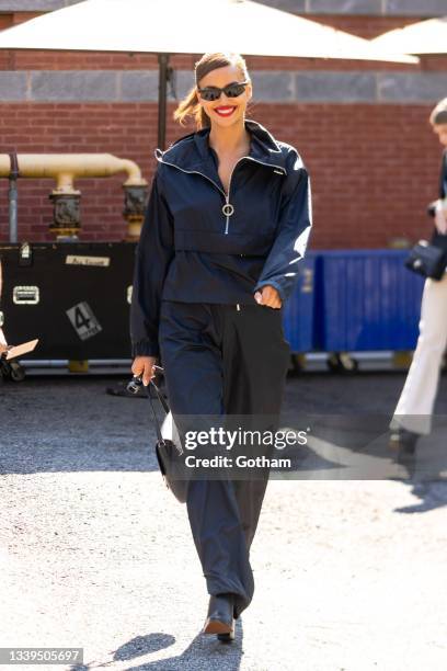Irina Shayk is seen at the Michael Kors fashion show during New York Fashion Week at Tavern on the Green in Central Park on September 10, 2021 in New...