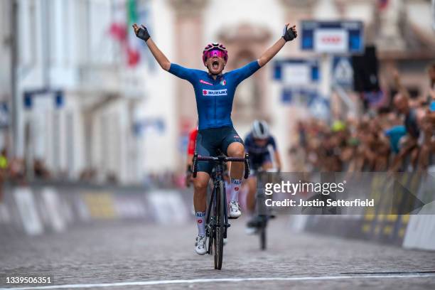 Silvia Zanardi of Italy celebrates winning during the 27th UEC Road Cycling European Championships 2021 - U23 Women's Road Race a 80,8km race from...