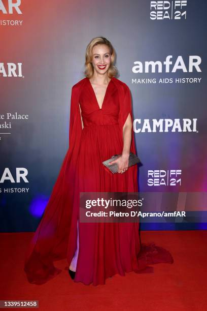 Sarah Gadon attends the amfAR Venice gala 2021 on September 10, 2021 in Venice, Italy.