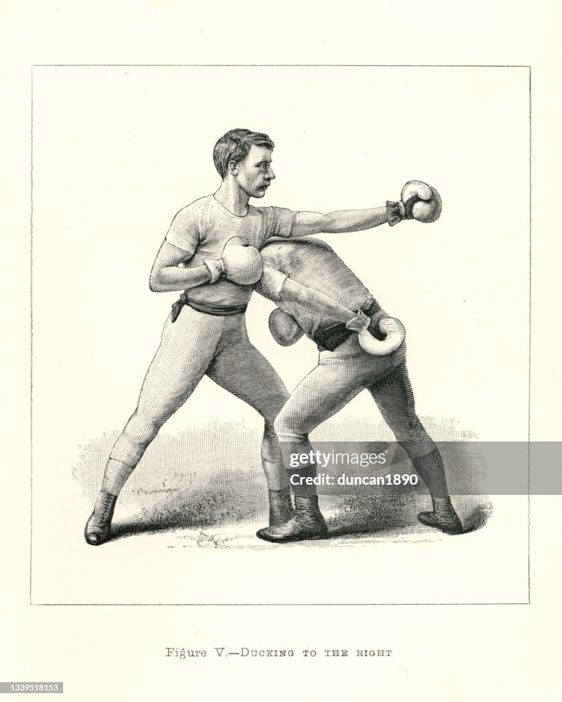 Positions In Boxing Vintage Illustration Of Two Boxers Boxing Positions Ducking To The ...