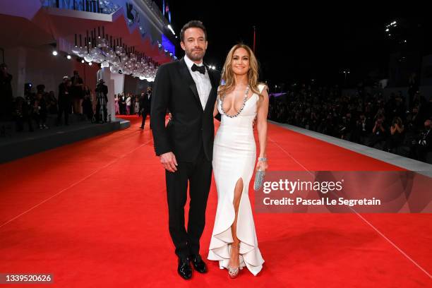 Ben Affleck and Jennifer Lopez attend the red carpet of the movie "The Last Duel" during the 78th Venice International Film Festival on September 10,...