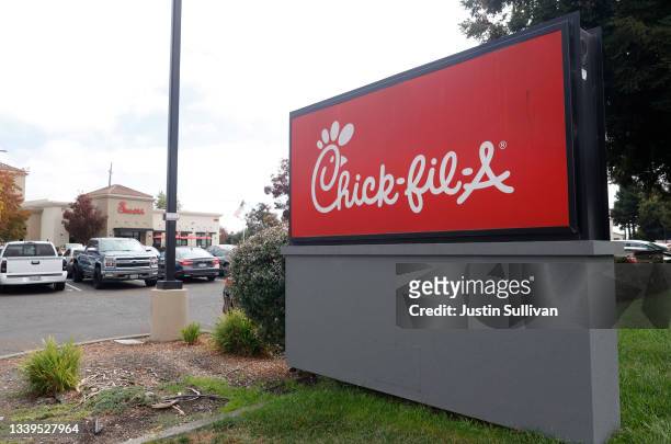 View of a Chick-Fil-A restaurant on September 10, 2021 in Rohnert Park, California. Fast food chain Chick-Fil-A is struggling to find workers due to...