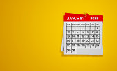 January 2022 calendar on yellow background