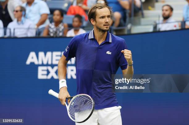 Daniil Medvedev of Russia reacts in the second set against Felix Auger-Aliassime of Canada during their Men’s Single semifinal match on Day Twelve of...
