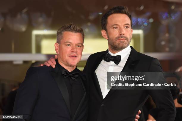 Matt Damon and Ben Affleck attend the red carpet of the movie "The Last Duel" during the 78th Venice International Film Festival on September 10,...
