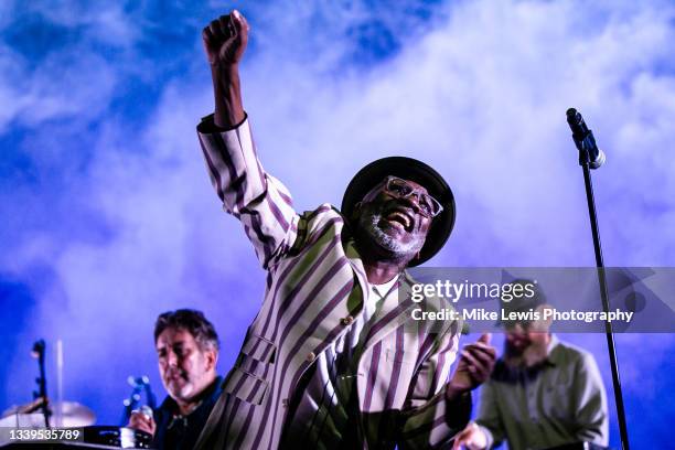 Lynval Golding of The Specials performs at Motorpoint Arena on September 10, 2021 in Cardiff, Wales.