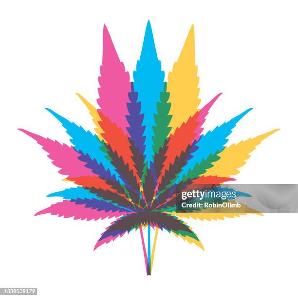 bunte marihuana-blätter - marijuana herbal cannabis stock-grafiken, -clipart, -cartoons und -symbole