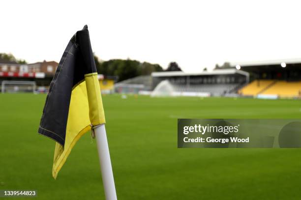 General view of a corner flag prior to the Sky Bet League Two match between Harrogate Town and Newport County at The EnviroVent Stadium on September...