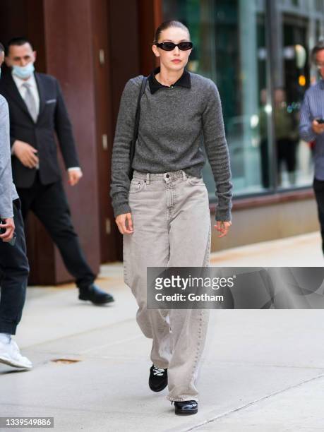 Gigi Hadid departs her apartment on September 10, 2021 in New York City.