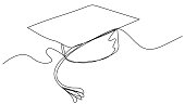 One line student cap on white background