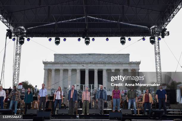 Actors from the Broadway musical ‘Come From Away' perform a free concert in front of the Lincoln Memorial on September 10, 2021 in Washington, DC....