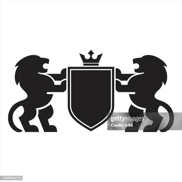 lion coat of arms - medieval vector knights dragons stock illustrations