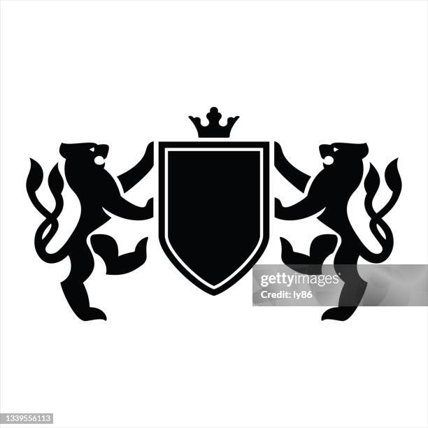 lion coat of arms - medieval vector knights dragons stock illustrations