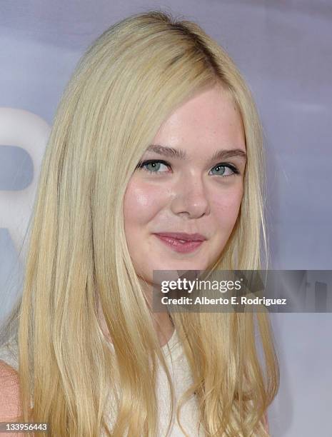 Actress Elle Fanning arrives to Paramount Pictures' "Super 8" Blu-ray and DVD release party at AMPAS Samuel Goldwyn Theater on November 22, 2011 in...