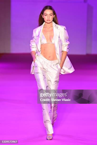 Model Gigi Hadid walks the runway for Brandon Maxwell during NYFW: The Shows on September 10, 2021 in New York City.