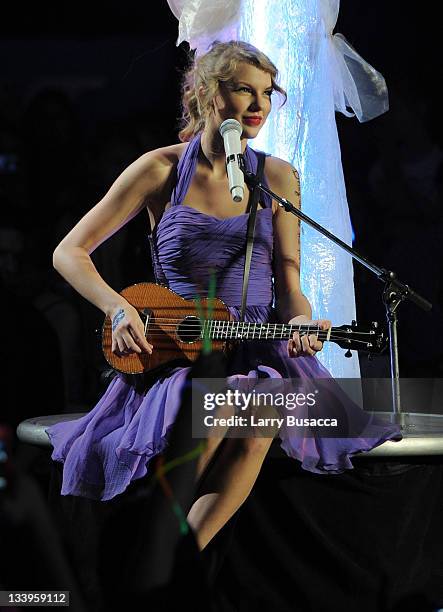 Taylor Swift performs onstage during the "Speak Now World Tour" at Madison Square Garden on November 22, 2011 in New York City. Taylor Swift wrapped...