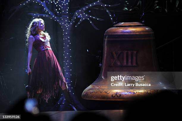 Taylor Swift performs onstage during the "Speak Now World Tour" at Madison Square Garden on November 22, 2011 in New York City. Taylor Swift wrapped...