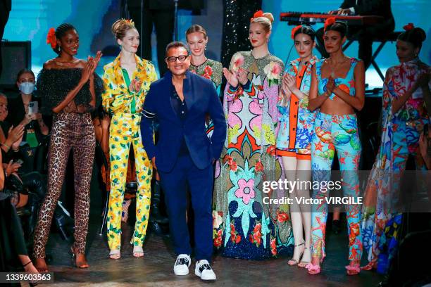 Fashion designer Naeem Khan walks the runway during the Naeem Khan Ready to Wear Spring/Summer 2022 fashion show as part of the New york Fashion Week...