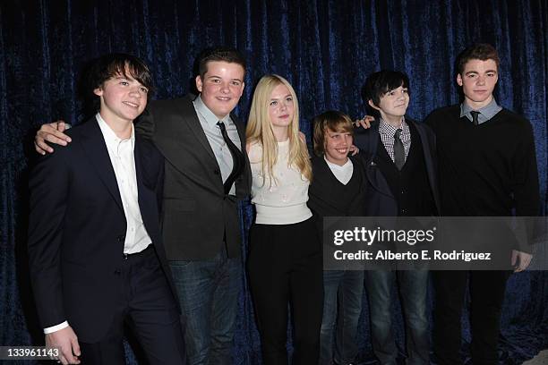 Actors Joel Courtney, Riley Griffiths, Elle Fanning, Ryan Lee, Zach Mills and Gabriel Basso arrive to Paramount Pictures' "Super 8" Blu-ray and DVD...