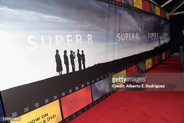 General view of the red carpet Paramount Pictures' "Super 8" Blu-ray and DVD release party at AMPAS Samuel Goldwyn Theater on November 22, 2011 in...