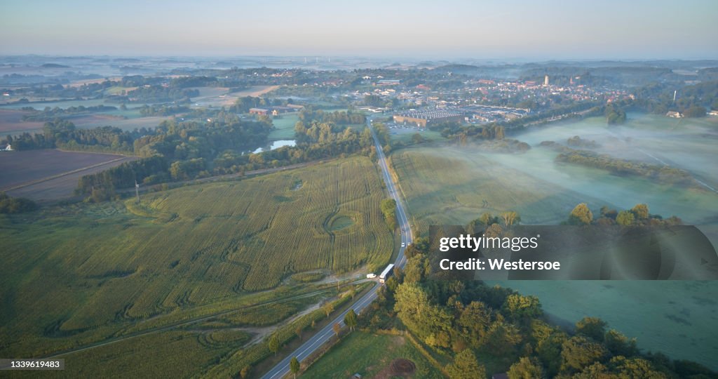 Landscape with fog seen from above