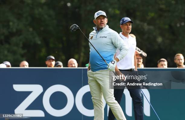 Lee Westwood of England and Henrik Stenson of Sweden are pictured on the third tee during Day Three of The BMW PGA Championship at Wentworth Golf...