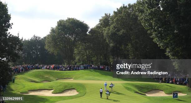 Lee Westwood of England and Henrik Stenson of Sweden are pictured on the second hole during Day Three of The BMW PGA Championship at Wentworth Golf...