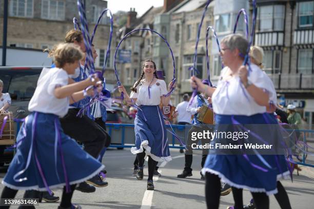 Marlings Morris dance on September 11, 2021 in Swanage, England. The practice of blackface in Morris dancing has been commonplace for centuries with...